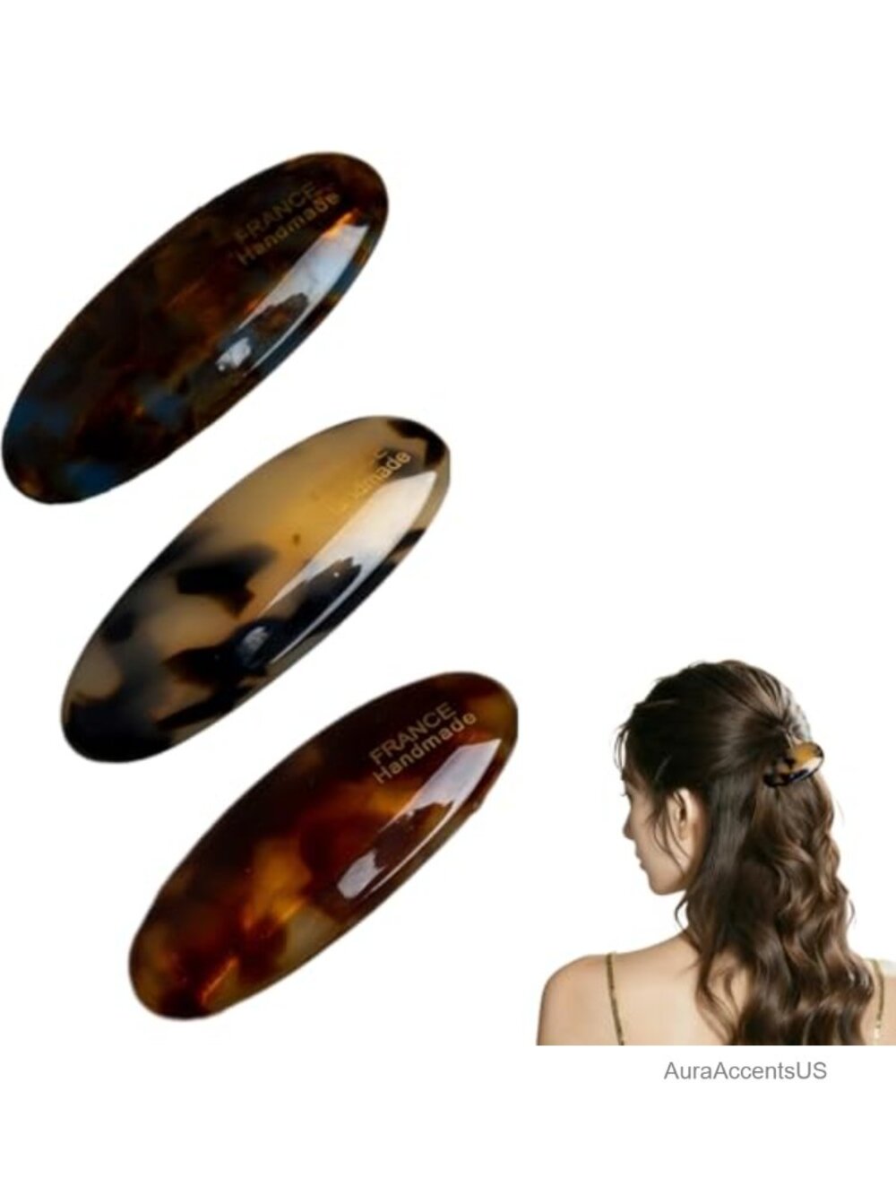3 Pcs Acetate French Oval Hair Barrettes for Thick Hair